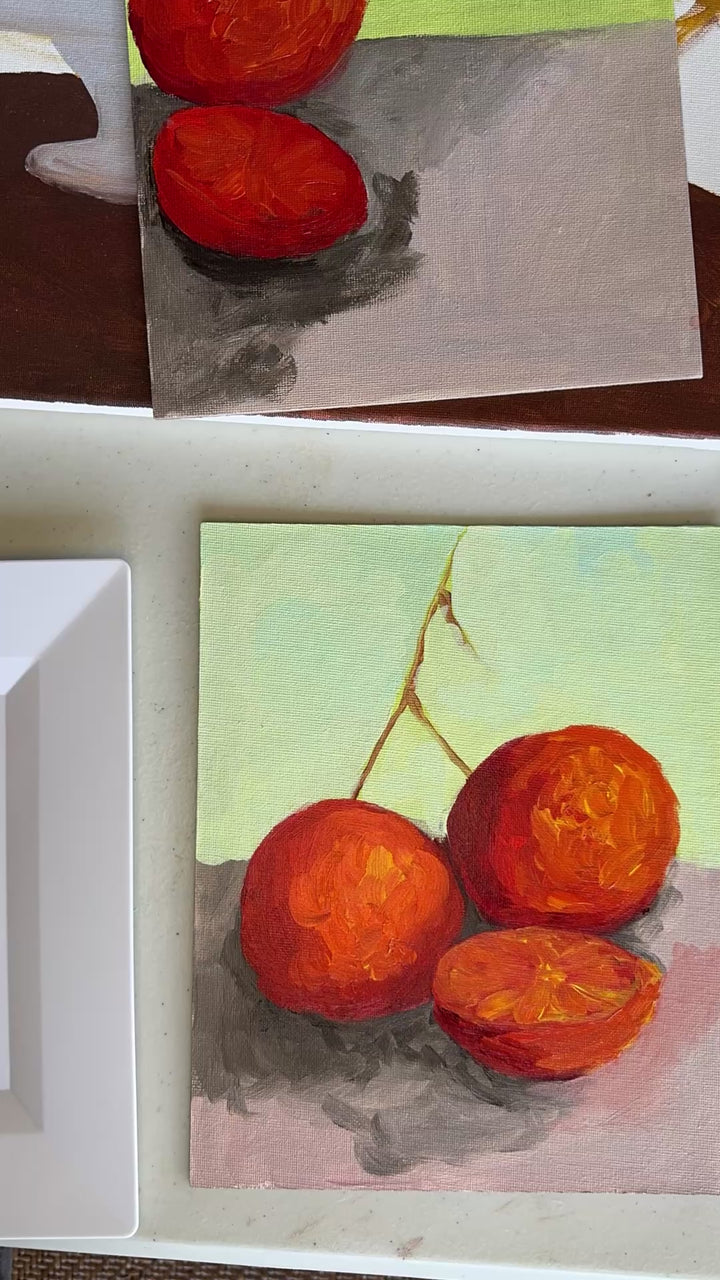 Video of Artist Arden Upton painting. Acrylic citrus painting class.